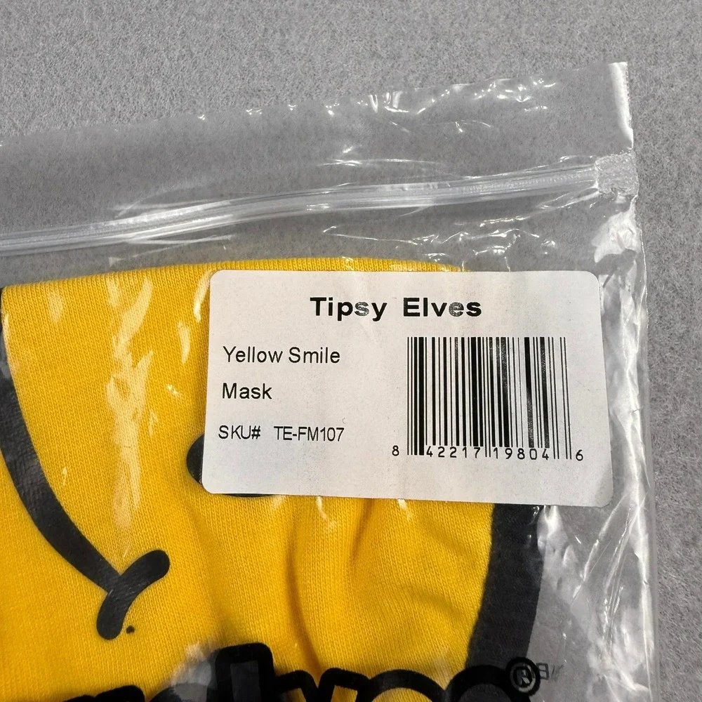 Tipsy Elves‎ Unisex OS Face Mask 2 Pack Yellow Smile Graphic Retro Rave Costume